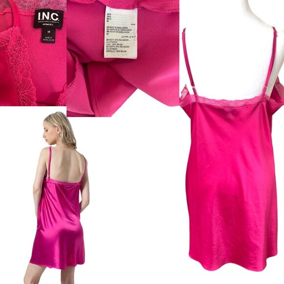 90'S STYLE Y2K AESTHETIC BARBIE PINK LACE TRIM SLIP NIGHTIE DRESS MEDIUM INC - Picture 4 of 5